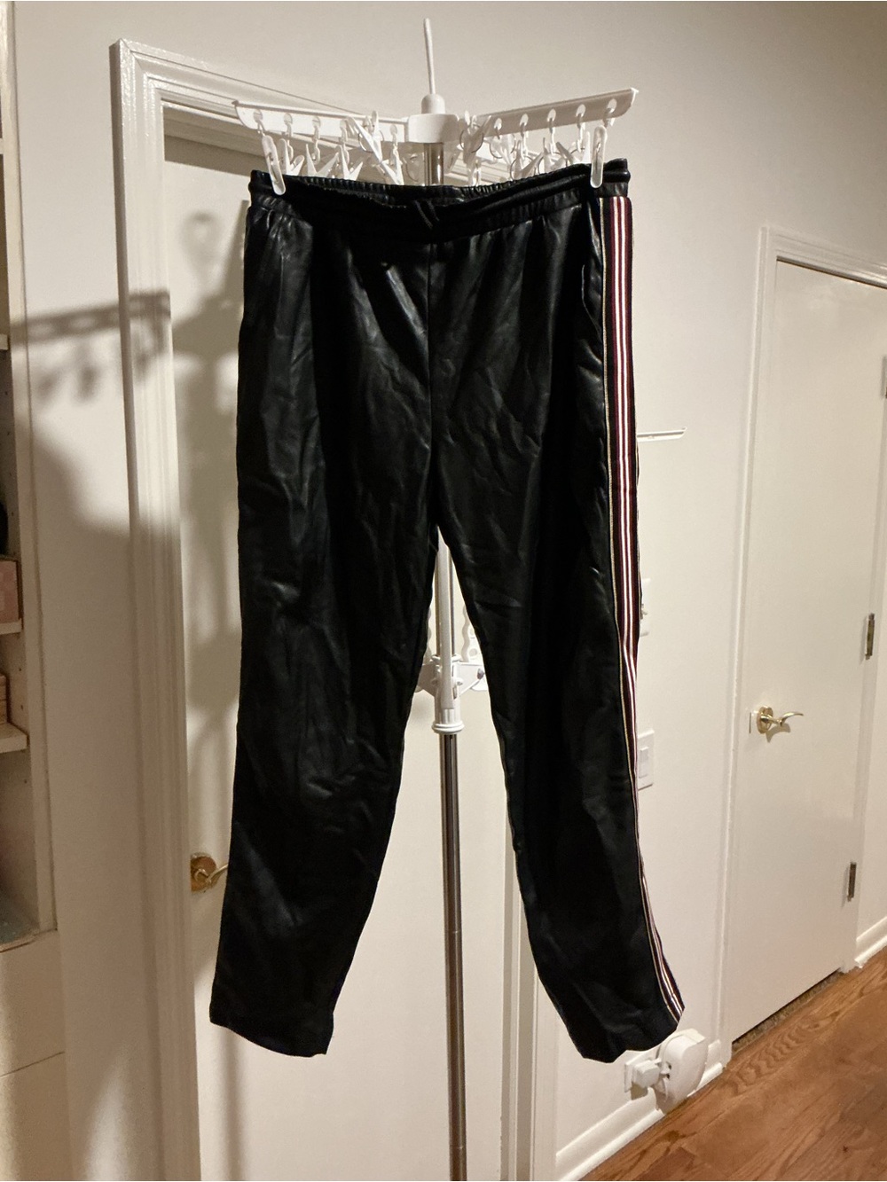 Avec Les Filles Black Jogger Pants with Red and White Side Stripes
